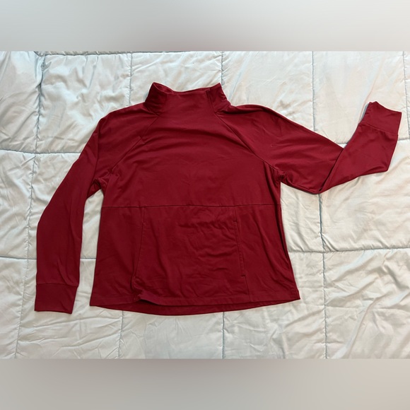 AVIA Fleece-lined Workout Top, Mock Turtleneck Collar, Berry Color - Picture 2 of 6